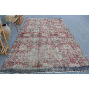 6.2x10.4 ft Turkish Rug, Vintage Rug, <b>Red</b> Check <b>Wool</b> Rug - Product Image 1