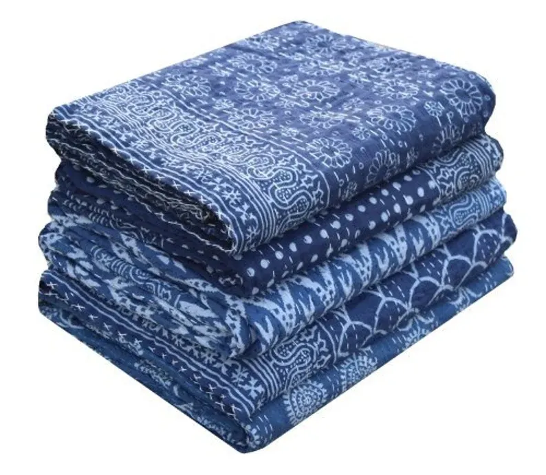 Indigo Print Kantha Quilt Throw Bedcover Cotton Blanket Gudari Bedspread Bedding Throw Blanket Direct at Factory Price