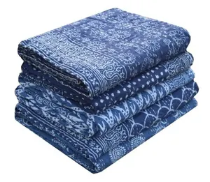 Indigo Print Kantha Quilt Sierbedekking Katoenen Deken Gudari Bedsprei Beddengoed Gooi Deken Direct Tegen Fabrieksprijs