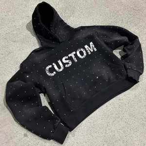 Sweat à capuche appliqué personnalisé 100% coton Sun Faded surdimensionné sweats à capuche pour hommes lavage à l'acide détresse broderie et strass sweats à capuche personnalisés - Product Image 4