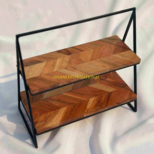 Support à dessert à 2 niveaux en bois d'acacia avec poignée dorée Plateau de service élégant pour les cupcakes, les pâtisseries, les collations et la cuisine. - Product Image 5