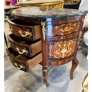 Sang trọng phong cách Pháp gỗ gụ cạnh giường ngủ commode với đá cẩm thạch hàng đầu & phức tạp marquetry | thủ công mạ vàng đồng ormolu đầu giường F - Product Image 3