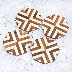Posavasos Redondos Modernos de Estilo Americano con Incrustaciones de Hueso Personalizadas, Ecológicos, Duraderos, Impresos con UV, para Decoración del Hogar y Recuerdos de Boda - Product Image 2