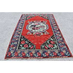 Alfombra turca Vintage clásica roja 5,3X7,7 pies área grande tejido plano lana PP patrón de retazos 10mm de espesor látex para pasillo - Product Image 1