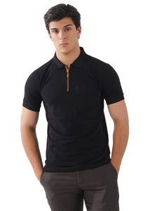 Chemise décontractée pour homme en polyester/coton tricoté de qualité supérieure, coupe ajustée, manches longues, col et poignets côtelés contrastants, respirante - Product Image 4