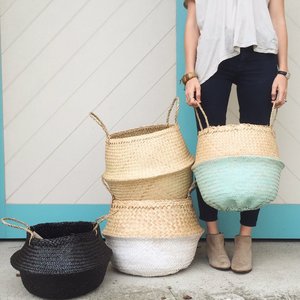 Large Seagrass Belly <b>Basket</b> With Handles <b>for</b> Storage (Natural) - Product Image 5