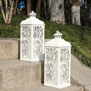 Ensemble de deux lanternes en métal de couleur blanche personnalisées, vente en gros, décoration de table, fabrication artisanale, fantaisie, unique, classique, écologique, Pâques - Product Image 1