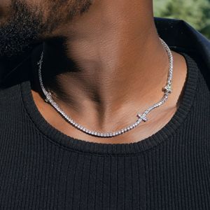 Offre Spéciale argent 925 plaqué or 18 carats 3mm Moissanite diamant coupe baguette croix chaîne de tennis pour hommes colliers pour hommes de haute qualité - Product Image 1