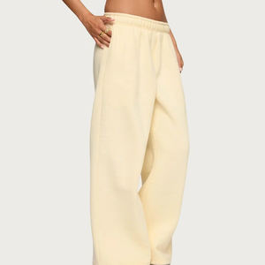 Pantalons de survêtement décontractés pour femmes, hiver, taille mi-haute, devant plat, 100% coton, respirant, polaire, écologique - Product Image 4