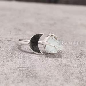 Bague pour femme en argent sterling 925, pierre précieuse naturelle aquamarine, pierre de naissance de mars, bande en fil, bijoux faits à la main, Noël - Product Image 4