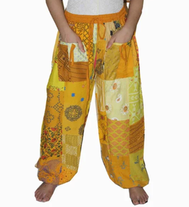 Vente en gros Pantalon sarouel d'été jaune à motif solide Pantalon de festival léger unisexe Poches à la taille élastique Design respirant - Product Image 1