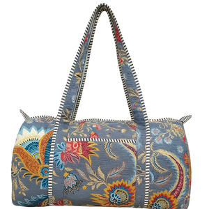 Bolsas de lona acolchadas de algodón floral gris indio-Bolsas de viaje de lujo duraderas de gran capacidad con cierre de cremallera - Product Image 1