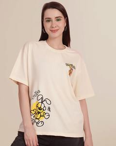 Camiseta de algodón de gran tamaño para mujer, estampado de leopardo, corte holgado, hombros caídos, logotipo personalizado, tejido ecológico, características comprimidas - Product Image 1