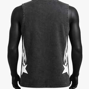 Camiseta sin mangas para hombre con efecto acid wash, estampado gráfico personalizado, de algodón, para gimnasio, estilo urbano, camiseta muscular, chaleco de verano - Product Image 2