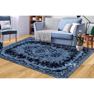 Alfombra Negra con Medallones: Estilo Étnico Turco, Alfombra Antideslizante, con Pelo Suave - Product Image 2