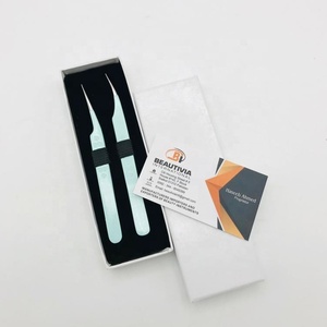 Professional Isolation <b>Mint</b> Heart Print Solid Design Stainless Steel Eyelash Extension Tweezers <b>Strong</b> Grip Custom Logo - Product Image 1