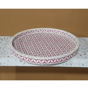 Plateau de service en incrustation d'os de qualité supérieure plateau rond Option de cadeau moderne Occasions spéciales Design géométrique décor de pièce maîtresse parfait - Product Image 6
