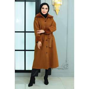 Manteau en laine beige pour femme avec détails en fourrure 19175 - Manteau élégant en duvet - Product Image 3