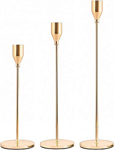 <b>Set</b> <b>of</b> 3 Gold Metal <b>Candle</b> Holders for Taper <b>Candles</b> Elegant Decorative Candlestick Holder for Home Wedding Dining Party Decor - Product Image 4