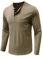 T-shirt personnalisable en coton biologique 100% - Écologique - Poche - Col rond classique pour homme - Manches longues - Couleur unie - Tricoté
