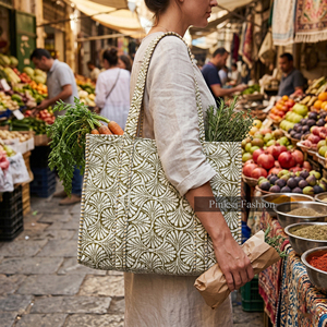 Indian Hand Block Print Quilted Cotton Tote <b>Bag</b> Large Capacity Women <b>Boho</b> Shoulder <b>Bag</b> Reusable Eco Friendly Summer Autumn - Product Image 2