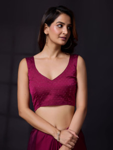 Trendmalls ผ้าไหม rangoli สำหรับสตรีเสื้อเชิ๊ตแบบไม่มีตะเข็บ (K1093-Purple) เสื้อผ้าอินเดียและปากีสถาน - Product Image 6