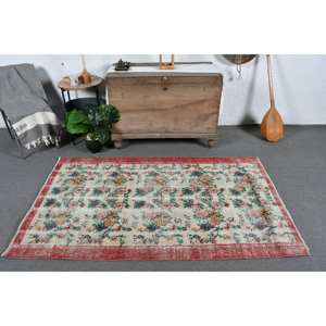 Alfombra Turca Vintage de Gran Tamaño, Estilo Kilim, Beige y Rojo, con Diseño de Patchwork, 6.2 x 3.6 pies, Rectangular, Material de Lana, Pelo Medio, Ecológica - Product Image 1