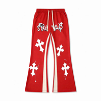 Celana Jogger Pria Ukuran Besar Model Flare, Bahan Katun 100%, Cetak 3D Puff, Kasual, Bernapas, Cepat Kering, Longgar, Dilengkapi Tali Serut, Pakaian Olahraga