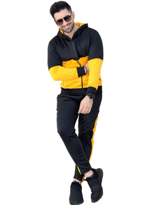 Ensemble de survêtement deux pièces noir et jaune bloc de couleur veste à capuche zippée avec pantalon de jogging assorti élégant - Product Image 6