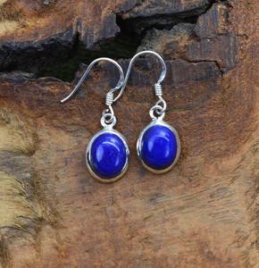 Boucles d'oreilles ovales en lapis-lazuli faites à la main, en argent sterling 925, bijoux en pierres précieuses, cadeau élégant pour femmes - Product Image 6