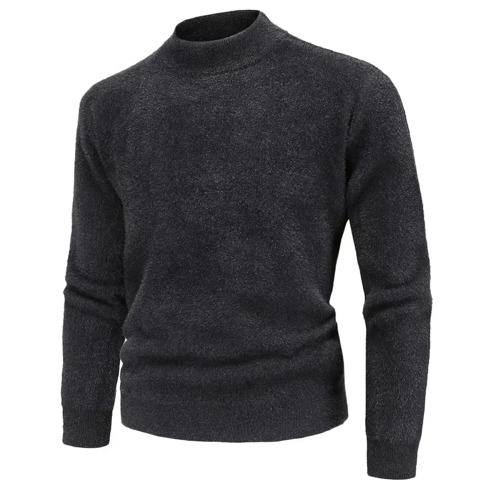 Novidade suéter masculino de meia gola alta, pulôver de malha quente com gola alta e meia, suéter de malha jacquard