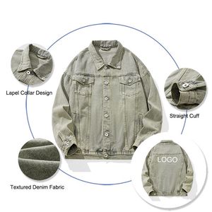 Veste denim délavée vintage personnalisée pour hommes Streetwear surdimensionné automne hiver manteau hommes automne mode - Product Image 3