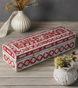 กล่องเครื่องประดับฝังกระดูกสีแดงสดใสมีลวดลายดอกไม้ที่สวยงามลาดมีจำหน่ายในราคาขายส่ง - Product Image 4