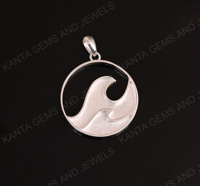 Pendentif Cercle Onde Océanique en Argent Sterling 925 Plaqué Or 18K Écologique avec Résine pour Cendres, Bijou Marin Souvenir