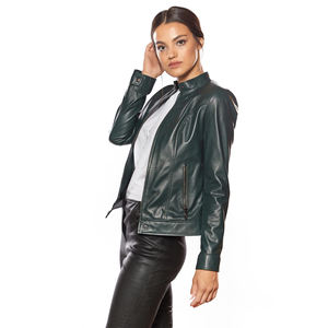 Veste en cuir sur mesure, style ajusté, fermeture éclair contrastée, veste en cuir courte pour femmes - Product Image 3