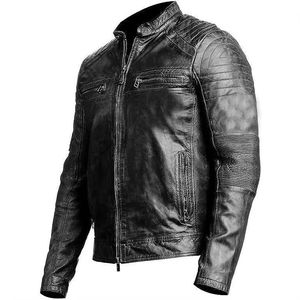 Nouvelle veste en cuir personnalisable pour homme, style motard, col montant, pour moto - Product Image 4