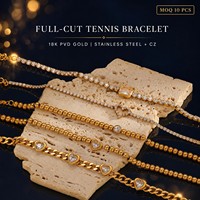 Bracelet Tennis Iced Out en Acier Inoxydable Plaqué Or 18K avec Zircons Cubiques pour Femme – Luxe Léger, Vente en Gros