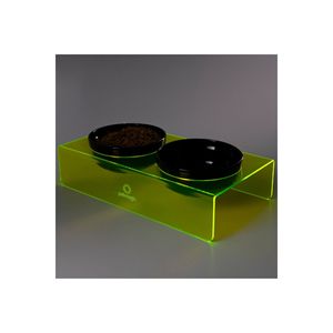Petmagic acrilico Plexiglass Pet nero ciotola in ceramica doppio gatto e cane cibo acqua ciotola-giallo Neon