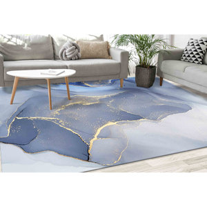 Blue Marble <b>Rug</b>: Soft Non-Slip Accent Carpet,<b>Chenille</b> <b>Rug</b> - Product Image 1