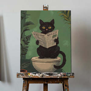 Gato Leyendo un Periódico en el Inodoro con Base de Lona, Diseño Impreso Digital - Product Image 4