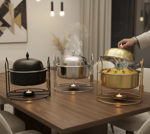 Plats de service en acier inoxydable modernes et élégants, ensembles de casseroles, 3 chauffe-plats de buffet finis sur mesure, pour la maison, l'hôtel, les fêtes - Product Image 5