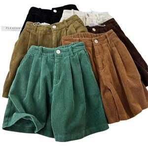 Shorts de plage rétro respirants en velours côtelé à taille élastique pour femme – Nouvelle collection automne-hiver, taille haute amincissante, polyvalents, décontractés, coupe large - Product Image 2