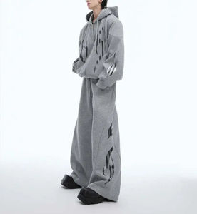 Survêtements surdimensionnés personnalisés avec strass, style ample, survêtements délavés à l'acide, ensemble sweat-shirt à capuche zippé et pantalon de survêtement pour hommes - Product Image 5