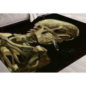 Alfombra de lana con diseño de calavera - Alfombra decorativa rectangular con retazos, base de látex y pelo medio para la sala de juegos masculina - Product Image 5