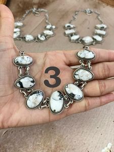 ทำด้วยมือเงินสเตอร์ลิงสีขาวควายเทอร์ควอยซ์สร้อยคออัญมณีธรรมชาติตัวหนา - Product Image 3