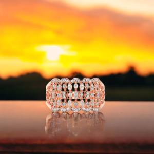 0.30 carats E-F/VVS-VS Moissanite diamant taille ronde motifs géométriques modernes bague en argent pour elle - Product Image 3