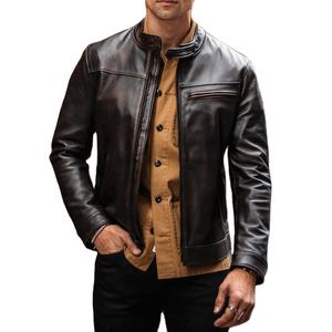 Factory Direct New Style Men's Leather Jacket Canvas <b>Stand</b> Collar Front Logo-Waterproof Windproof Breathable Casual Jacket - Product Image 1