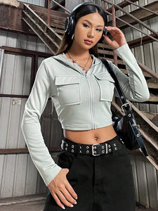 Crop Top Sudadera con capucha Impresión personalizada Venta al por mayor Sudadera con capucha de mujer Sudadera con capucha de manga larga Casual recortada para hombres - Product Image 6