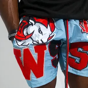 Shorts en denim double 100% coton de haute qualité, lavés à l'acide, respirants, en toile, motif uni, tissu peigné de style urbain, bouton - Product Image 3