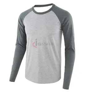 Ropa deportiva de manga larga con cuello redondo de punto de fibra de bambú/algodón suelto para hombre al por mayor 2025 camisetas con impresión de logotipo personalizado - Product Image 1